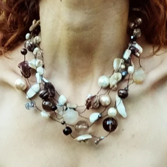 Vintage Multi-Strand Pearl & Shell Statement Necklace - Picture 6 of 6